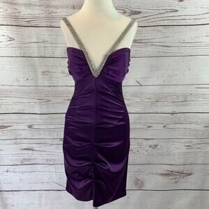B. Darlin Purple Ruched dress Rhinestone straps